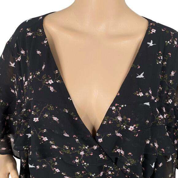 Torrid NWT Black Floral Bird Chiffon Ruffle Faux Wrap Dress SZ 4X - Picture 7 of 15